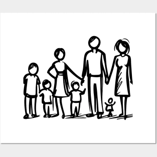 Stick figure family in black ink Posters and Art